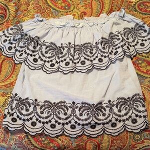 Elegant Black and White Embroidered Women's Top